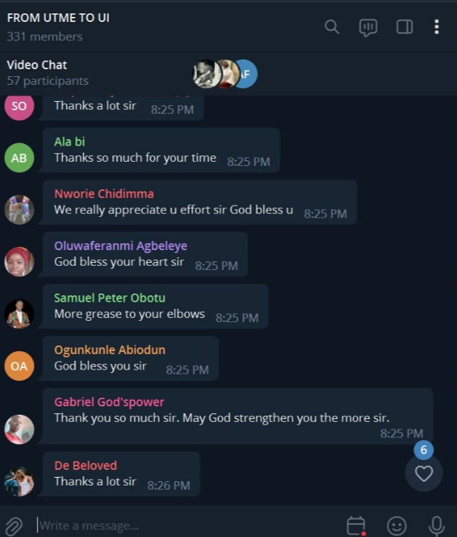 Live class on Telegram
